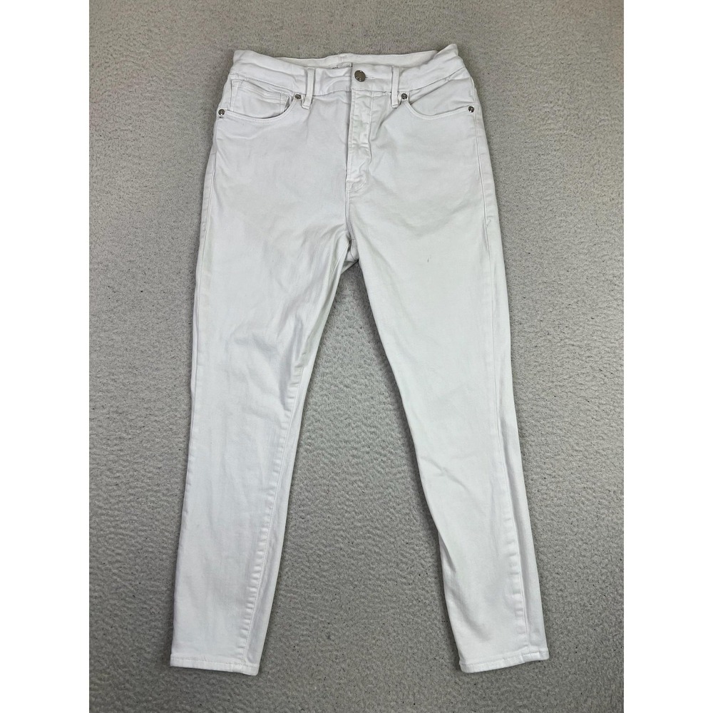 Good American Jeans Womens 10/30 White Mid Rise Skinny Slim Stretch Denim‎